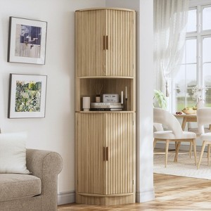 Tall Corner Storage Cabinet, Fluted Hutch Cupboard Pantry Cabinet - 1 of 4