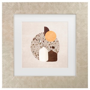Trademark Fine Art - Emel Tunaboylu  Beyaz Ve Kahverengi Saksili Terazzo Matted Framed Art - 1 of 4