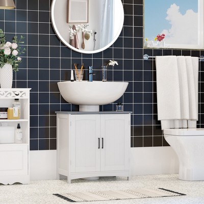White MDF Pedestal Under Sink Cabinet with Adjustable Shelves