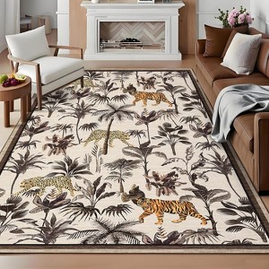 Washable Tiger Runner Rug for Kitchen Non-Slip Non-Shedding Animal Floral Long Carpet, Low Pile Botanical Floor Covering - 1 of 4