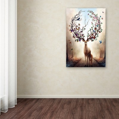 Seasons Deer Canvas Art with Circular Floral Antlers