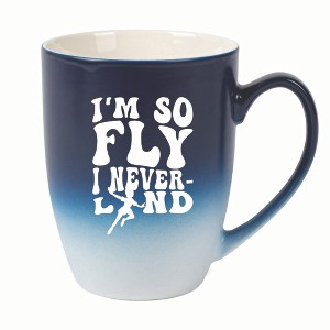 Elanze Designs I'm So Fly I Neverland Two Toned Ombre Matte 10 ounce New Bone China Coffee Tea Cup Mug, Navy Blue and White - 1 of 4