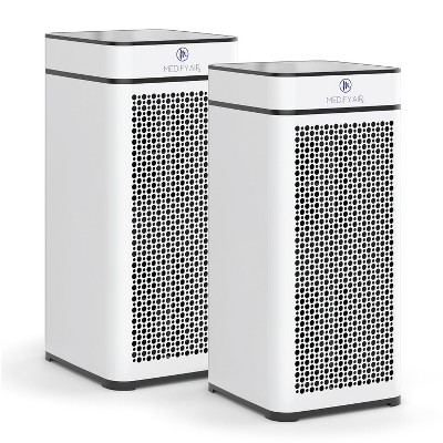 Medify Air MA-40-W1 Tower Whole Room Air Cleaner Purifier w/ H13 True HEPA Filter, 4 Speeds, Ionizer, 840 Sq Ft Coverage, White (2 Pack)