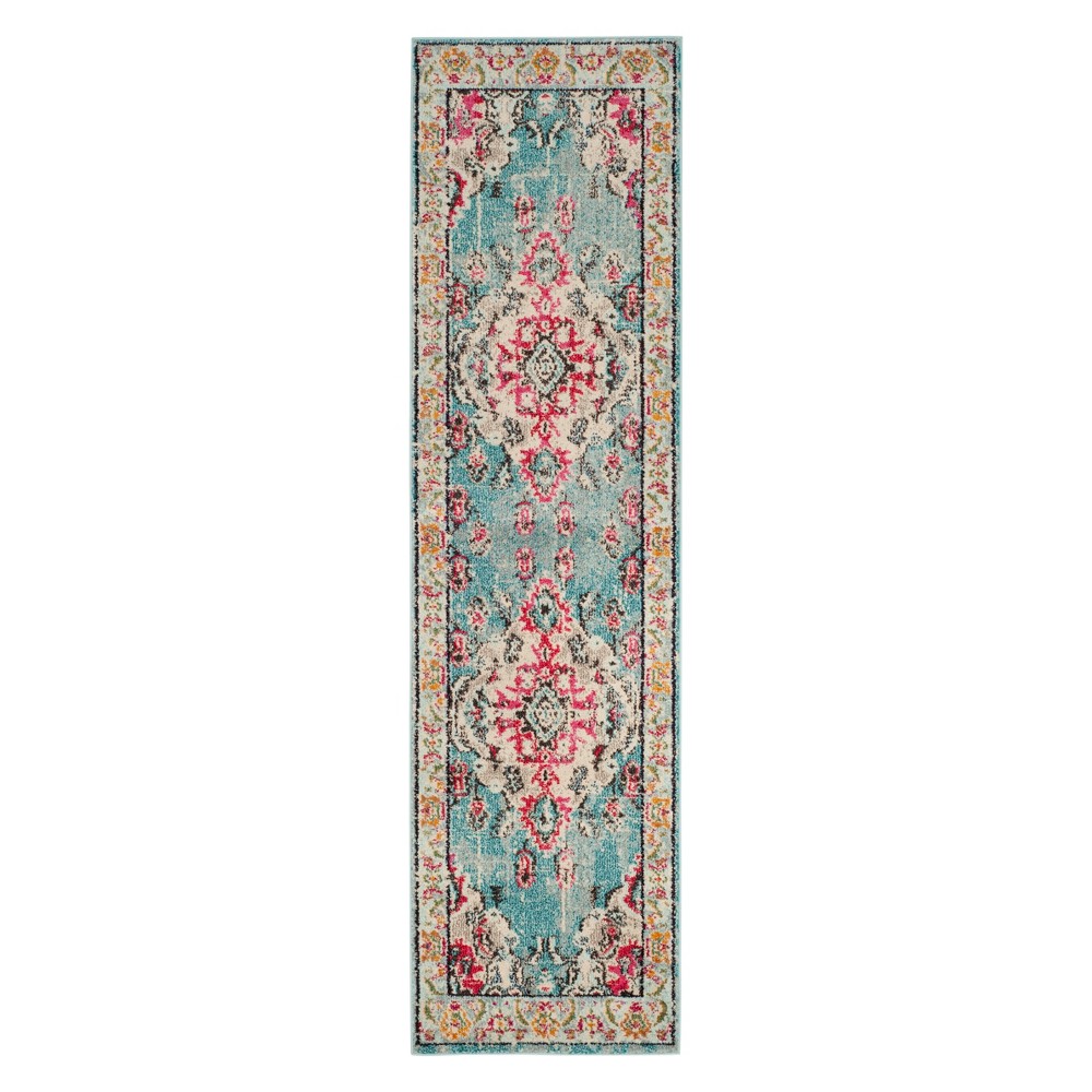  Runner Medallion Light Blue/Fuchsia