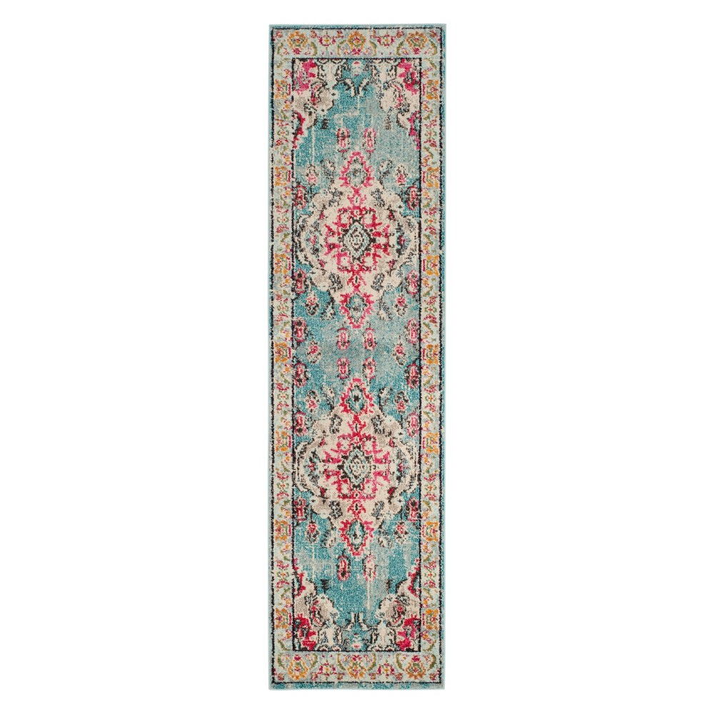 2'2inx14' Runner Medallion Light Blue/Fuchsia - Safavieh