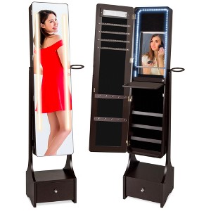 Best Choice Products Full Length LED Mirrored Jewelry Storage Organizer Cabinet w/ Interior & Exterior Lights - 1 of 4