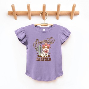 The Juniper Shop Howdy Partner Dog Toddler Flutter Sleeve Tee - 1 of 2