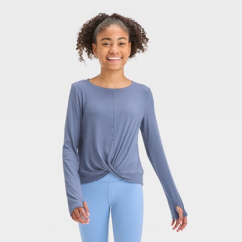 Girls' Long Sleeve Soft Rib T-shirt - All In Motion™ Purple M : Target