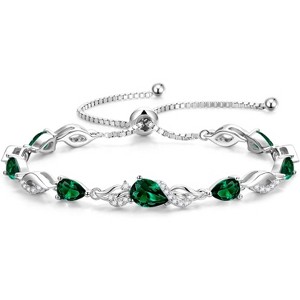 Teardrop Birthstone Tennis Bracelet, Sterling Silver with 9x7mm Gemstone & Adjustable Bolo Chain, Birthday Gift for Her - 1 of 4