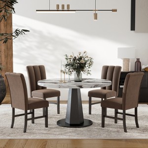 Roundhill Furniture Cavira 5-Piece Modern Dining Set, Faux Marble Dining Table with Four Upholstered Chairs - 1 of 4