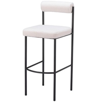 HomeRoots Set of Two 30" Ivory and Black Shearling and Steel Low Back Bar Height Bar Chairs