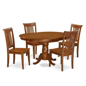 5 Piece Dinette Set - Oval Table & 4 Chairs - Saddle Brown Dining Room Set - 1 of 4