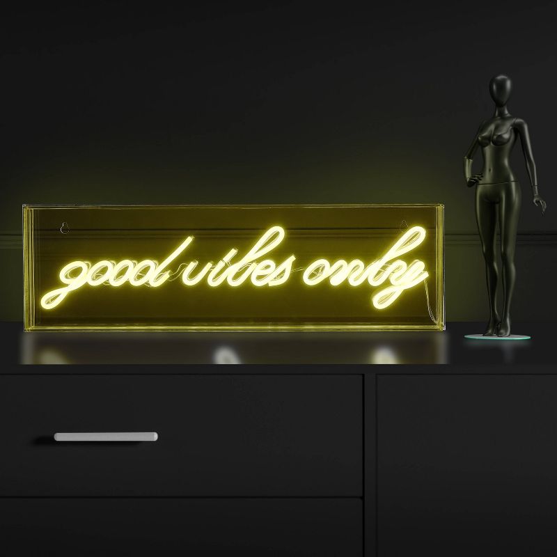 20&#34; x 6&#34; Good Vibes Only Contemporary Glam Acrylic Box USB Operated LED Neon Light Yellow - JONATHAN Y, 4 of 7