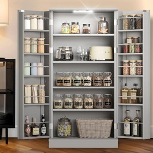 50 inch LED Kitchen Pantry Storage Cabinet with Adjustable Shelves and Door Racks, Freestanding for Small Spaces - 1 of 4