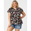Agnes Orinda Women's Plus Size Floral Ruffle Trim V Neck Button Layered Sleeve Blouses - 4 of 4