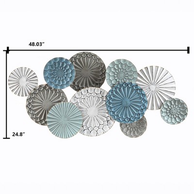 Large Multicolor Metal Floral Layered Plates Wall Sculpture
