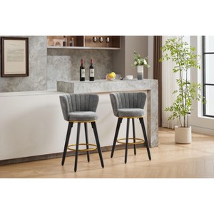 Kumasinova 2 Pcs Counter Height Bar Stools,360°Swivel Polyester Blend Upholstered Barstools Dining Chairs with Metal Legs&Footrest - 1 of 4