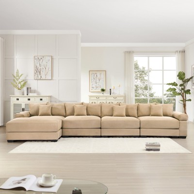 Aukfa Oversized 170" Modular Corduroy Sofa Set - Reversible Sectional Couch with Ottoman, Fabric Upholstery for Living Room