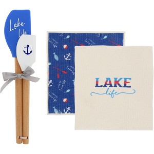 Pavilion Gift Company - Lake Life - Spatula and Reusable Dish Cloth Set (2 of Each) - Kitchen Textiles - 1 of 4