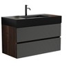 FAMYYT 36 in. Single Sink Floating Walnut Bath Vanity with Black Engineered Quartz Composite Top, Double U-Shape Drawers - 3 of 4