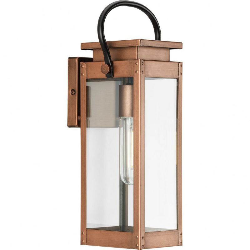 Progress Lighting Union Square 1-Light Small Wall Lantern, Antique Copper, Clear Glass, Steel Material, 1 of 2