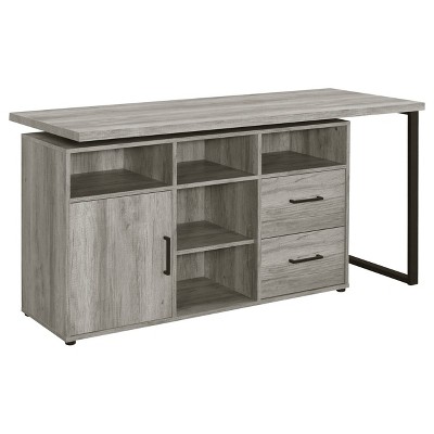 Grey Driftwood L-Shape Desk with Storage and Filing Cabinet