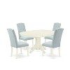 HomeStock 5 Piece Dining Table Set -Oval Dining Room Table with Butterfly Leaf and 4 Baby Blue Linen Fabric Parsons Chairs, 42x60 Inch, Linen White - 2 of 4