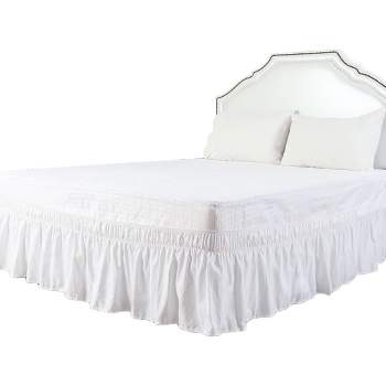 PiccoCasa Zippered Silky Satin Pillowcases Fitted Sheet Bed Skirt 4 in 1 Bedding Sets Snow White