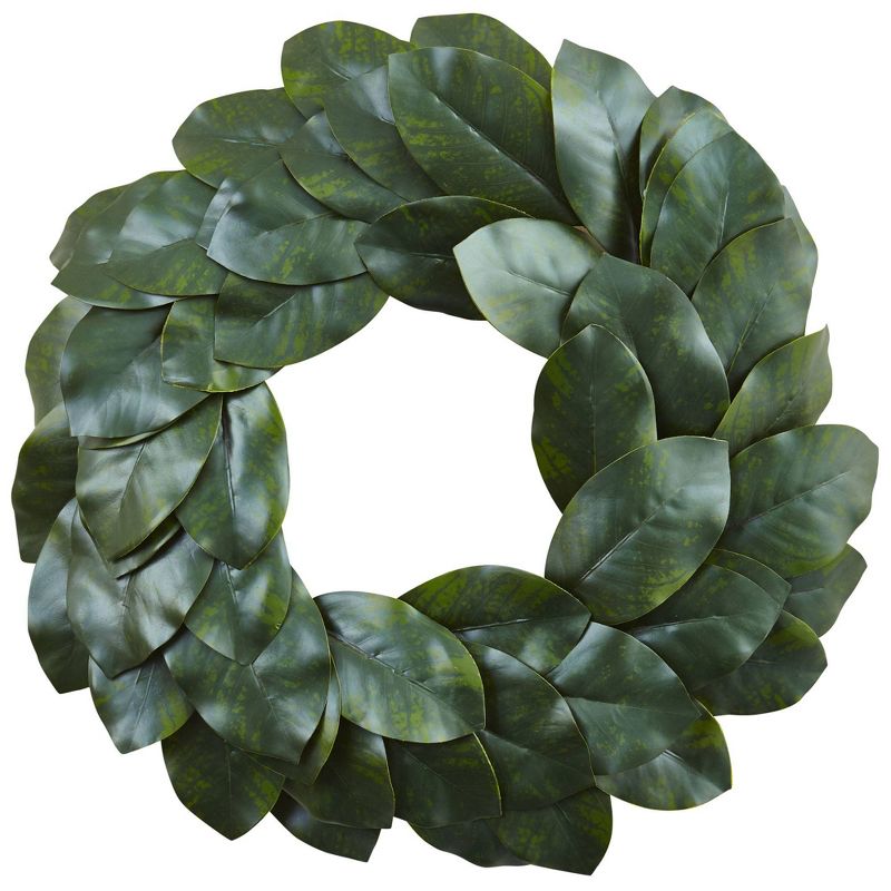 24&#34; Artificial Magnolia Leaf Wreath - Nearly Natural, 1 of 7