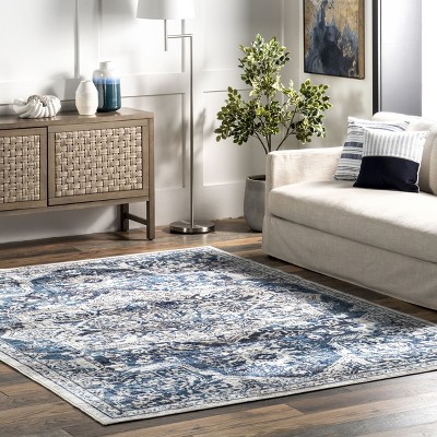 Maryanne Blue Medallion Reversible Synthetic Area Rug 5' x 8'