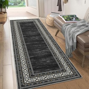 Modern Geometric Area Rug 5x7 Distressed Bordered Rug Washable Non Slip Floor Carpet Non Shedding Thin Rug, Soft Low Pile Rug, for Dining Room - 1 of 4