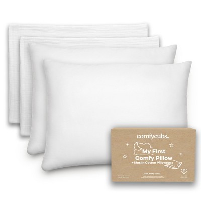 Toddler Pillow with Muslin Pillowcase, 13"x18", Kids Pillow for Sleeping by Comfy Cubs - 2 Pack