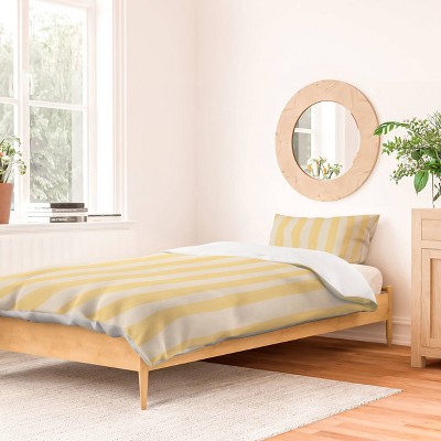 Deny Designs Avenie Modern Craft Spring Striped Duvet and Sham Set Yellow