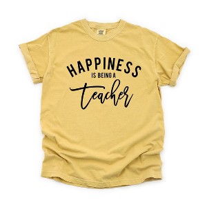 Simply Sage Market Women's Happiness Is Being A Teacher Short Sleeve Garment Dyed Tee - 1 of 2