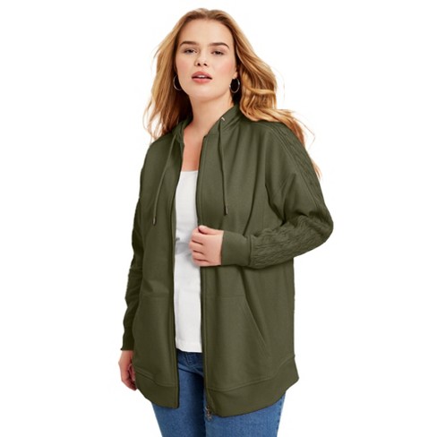 Roaman's Women's Plus Size Hooded Textured Fleece Coat - 3x, Beige : Target