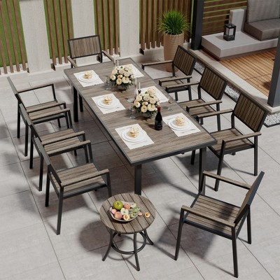 Pamapic 10-Piece Aluminum Outdoor Patio Dining Set with Rectangle Table, Small Side Table and 8-Stackable Chairs