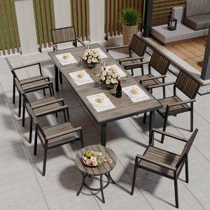 Pamapic 10-Piece Aluminum Outdoor Patio Dining Set with Rectangle Table, Small Side Table and 8-Stackable Chairs - 1 of 4