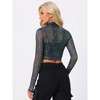 INSPIRE CHIC Women's Sheer Stand Collar Zip Up Shiny Cropped Jacket - 4 of 4