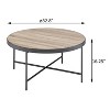 Vynxaria Industrial Coffee Table - Weathered Grey Oak & Black, Round Wooden Top with Metal Trim, X Crossbar Support - 4 of 4