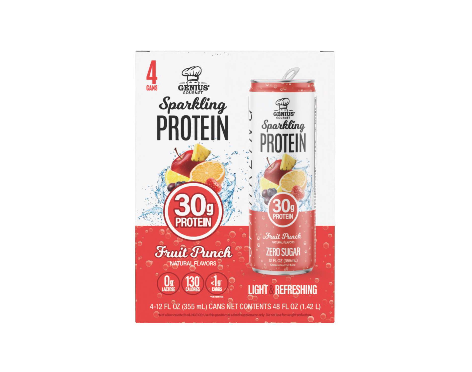 Genius Gourmet Fruit Punch 30g Sparkling Ready-to-Drink Protein Shake - 4pk/12 fl oz