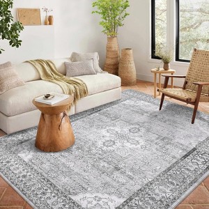 10 x 13/9x12 Washable Rug with Non Slip Backing Vintage Foldable Low Pile Rugs Retro Medallion Distressed Throw Floor Cover - 1 of 4