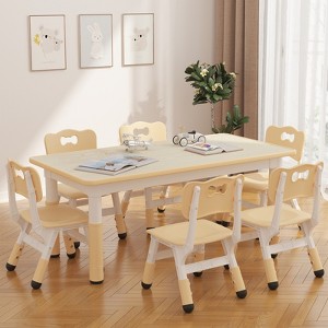 Children's table with 6 chairs, height-adjustable table set for toddlers, tabletop with graffiti motif and non-slip legs for kindergarten classrooms - 1 of 4