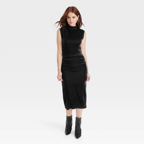 Women's Velour Side Ruched Drapery Bodycon Dress - A New Day™ Black Xl ...