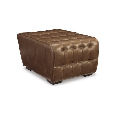 Signature Design by Ashley Temmpton Mid-Century Modern Tufted Leather Match Oversized Ottoman, Chocolate
