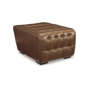 Signature Design by Ashley Temmpton Mid-Century Modern Tufted Leather Match Oversized Ottoman, Chocolate - 1 of 4