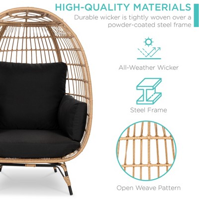 Oversized Black Wicker Egg Chair with Cushions