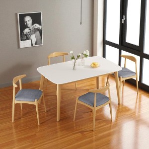 5-Piece Mid-Century Modern Dining Set with Rectangular Table and 4 Upholstered Chairs, Solid Rubberwood Frame, Classic Dining Room Furniture - 1 of 4