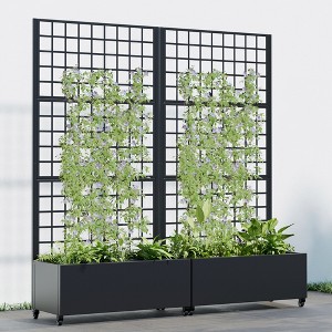 SpassWay 71"H Metal Planter Box with Trellis Raised Garden Bed with Arbor Privacy Screen with Wheels - 1 of 4