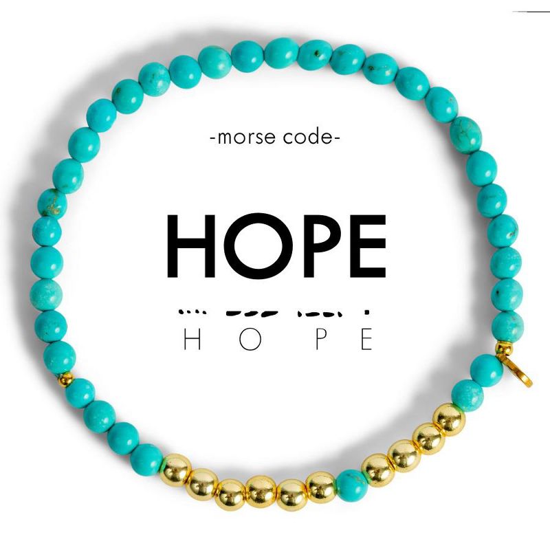 ETHIC GOODS Women's 4mm Gold Morse Code Bracelet [HOPE] - Gold & Turquoise, 1 of 5