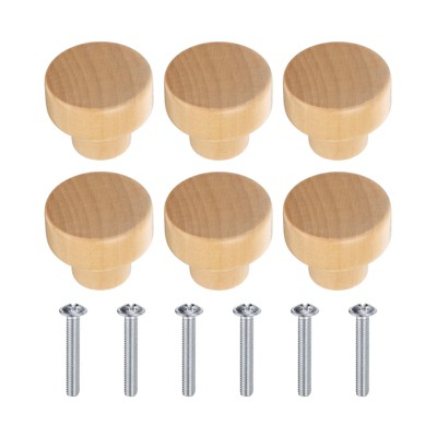 Unique Bargains Pure Wood Flat Round Dresser Drawer Knobs with Screws for Cupboard